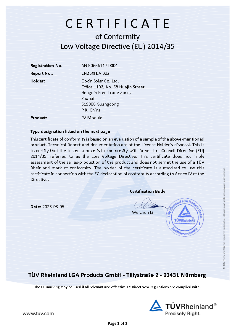 IEC61215&IEC61730 CE BC modu?u jednoszybowy